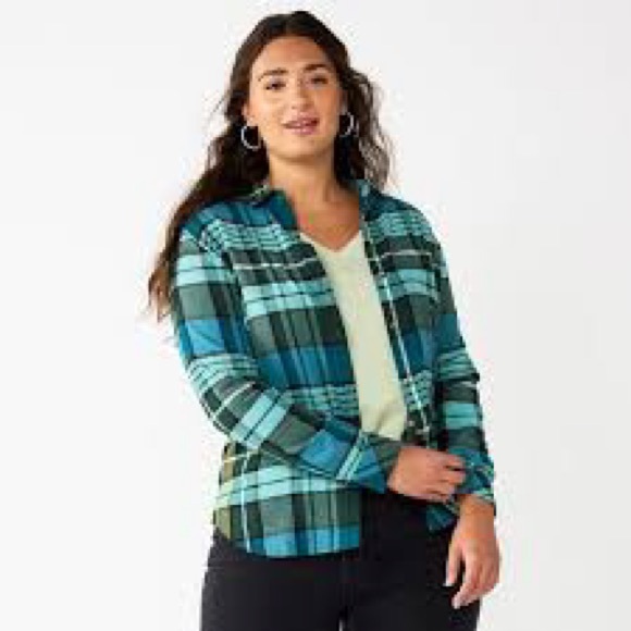 Sonoma Goods For Life Tops - Sonoma Goods for Life Green Plaid Flannel Shirt Button Up 100% Cotton PL Petite
